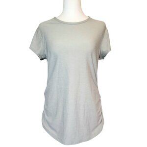 Women's Small New Balance Grey Form Fitting Athletic Short Sleeve Ruched Shirt